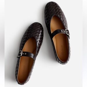 Madewell Woven Remy Leather Mary Jane Flats in Dark Brown